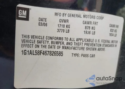 2006 Chevrolet Cobalt Lt из США, поврежденный, VIN 1G1AL58F467826585